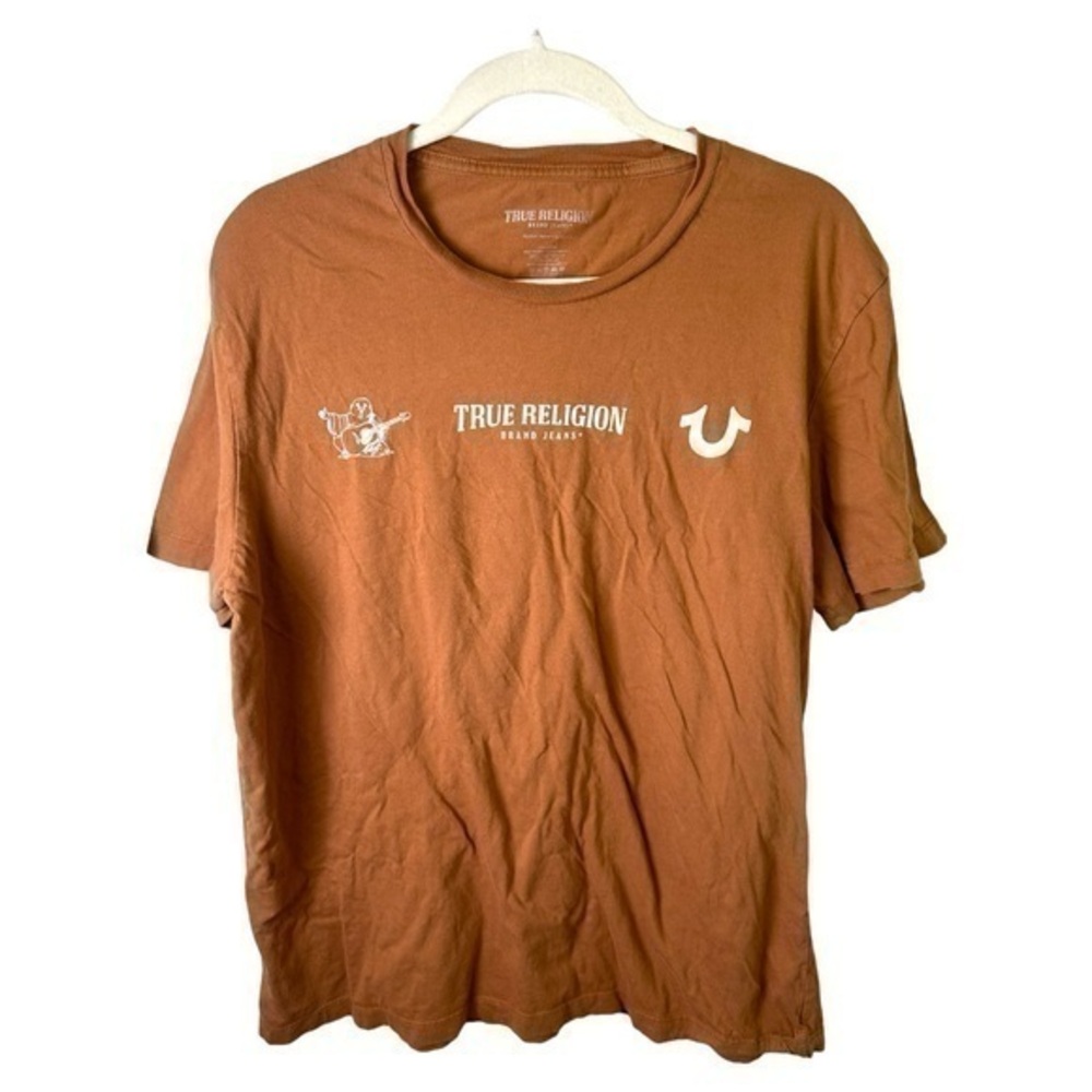 True Religion Shirt Mens Extra Large T Shirt Brown Logo Brown Y2K Short Sleeve